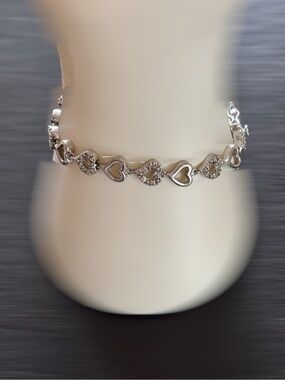 Sterling Silver hearts and rhinestones vintage tennis bracelet bracelet 7”